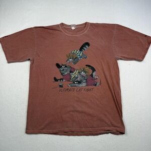 Crazy Shirts Kliban Cat Shirt Mens XL Red Ultimate Cat Fight Chile Dyed Tee